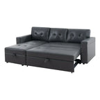 Divano componibile reversibile trasformabile con letto estraibile, chaise longue con contenitore nascosto e gambe resistenti