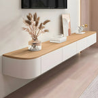 Mobile TV sospeso moderno, lungo e bianco, in legno, con cassetti