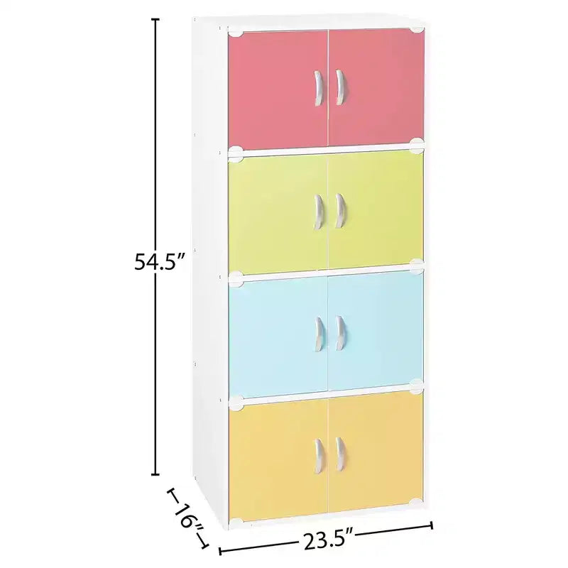 Bibliothèque-armoire de rangement polyvalente fermée Hodedah HID44, robuste, à 8 portes, à poser au sol, pour la maison et le bureau, finition bois de hêtre