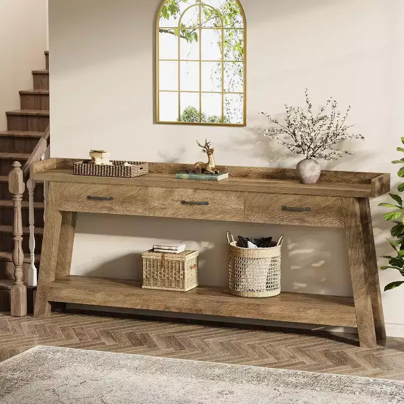 Tavolo da divano Lantine a 2 livelli con 3 cassetti, tavolo consolle da 70.9 con divisorio rialzato e ripiani contenitori per soggiorno, corridoio e ingresso