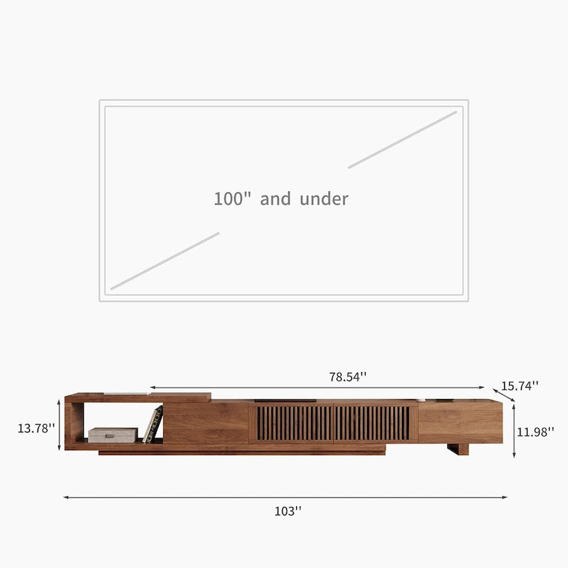 Mobile TV moderno retrattile ed estensibile con 4 cassetti, fino a 103 pollici - 78.54P x 15.74L x 13.78H