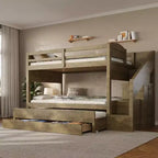 Letto a castello Whisen Twin XL con letto estraibile, contenitore, legno massello, scala contenitore, armadio e 3 cassetti, per bambini