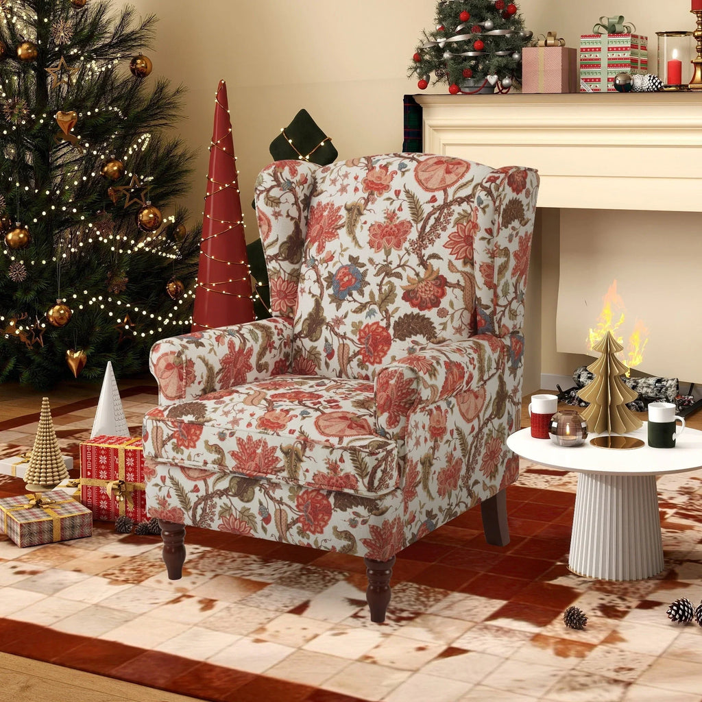 Fauteuil d’appoint moderne Erommy, fauteuil à dossier haut, canapé une place en tissu rembourré avec boutons et pieds en bois pour le salon