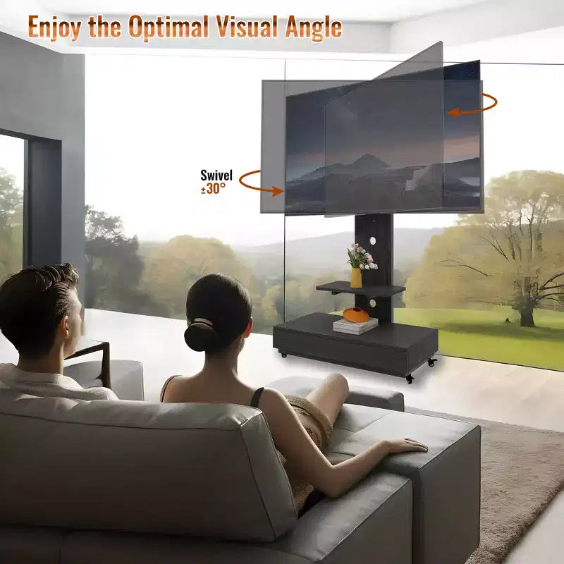 Meuble TV pour téléviseurs de 32 à 75 pouces, chariot TV mobile à hauteur réglable avec tiroir et roulettes pour le salon, la chambre et le bureau - ModernLuxe
