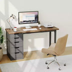 Scrivania per computer da 47 pollici con 5 cassetti portaoggetti, tavolo moderno rustico reversibile da studio e scrittura, postazione per ufficio domestico per piccoli spazi