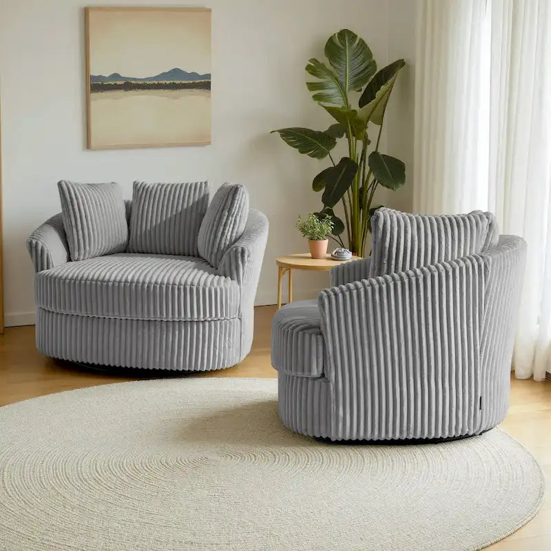 2er-Set übergroße 43 W Plüsch-Cordsessel mit Drehfunktion und Kissen