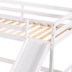 Lit superposé en L pour 4 enfants, lit superposé quadruple avec toboggan, structure en bois avec couchage double et simple pour chambre ou dortoir