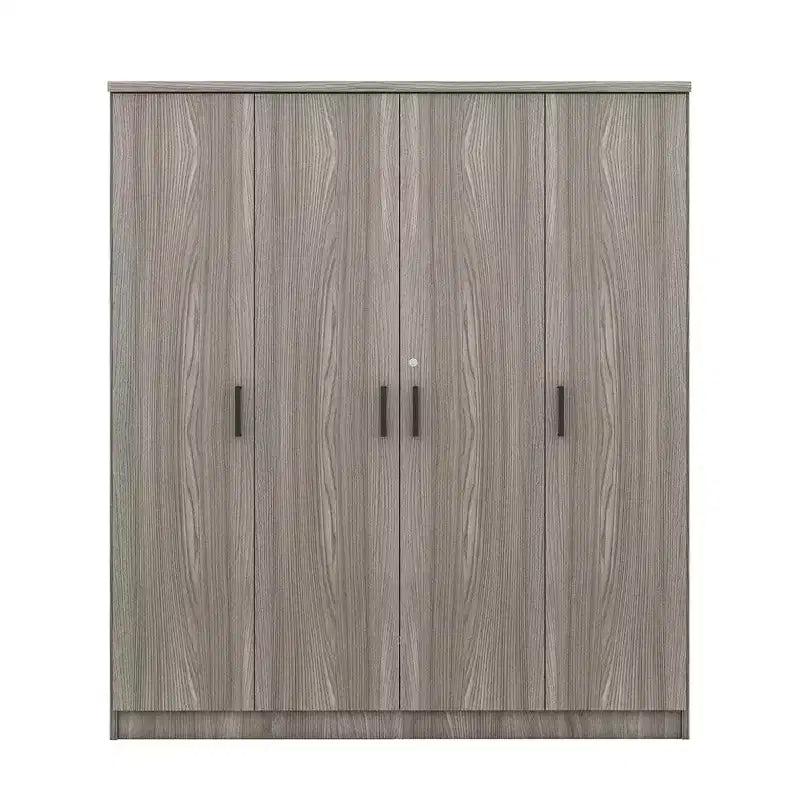 Armadio guardaroba in legno con 4 ante, barra appendiabiti, 1 cassetto e ripiani contenitori