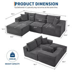 108 modernes Sofa, 3-Sitzer-Sofa in L-Form mit Polsterbezug und Kissen, Sofa mit tiefer Sitzfläche, keine Montage erforderlich