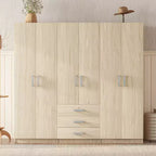 6-Door Wooden Wardrobe with Drawers for Bedroom
