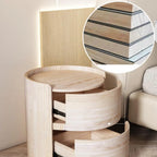 Moderne ronde nachtkast met leren blad en 2 laden