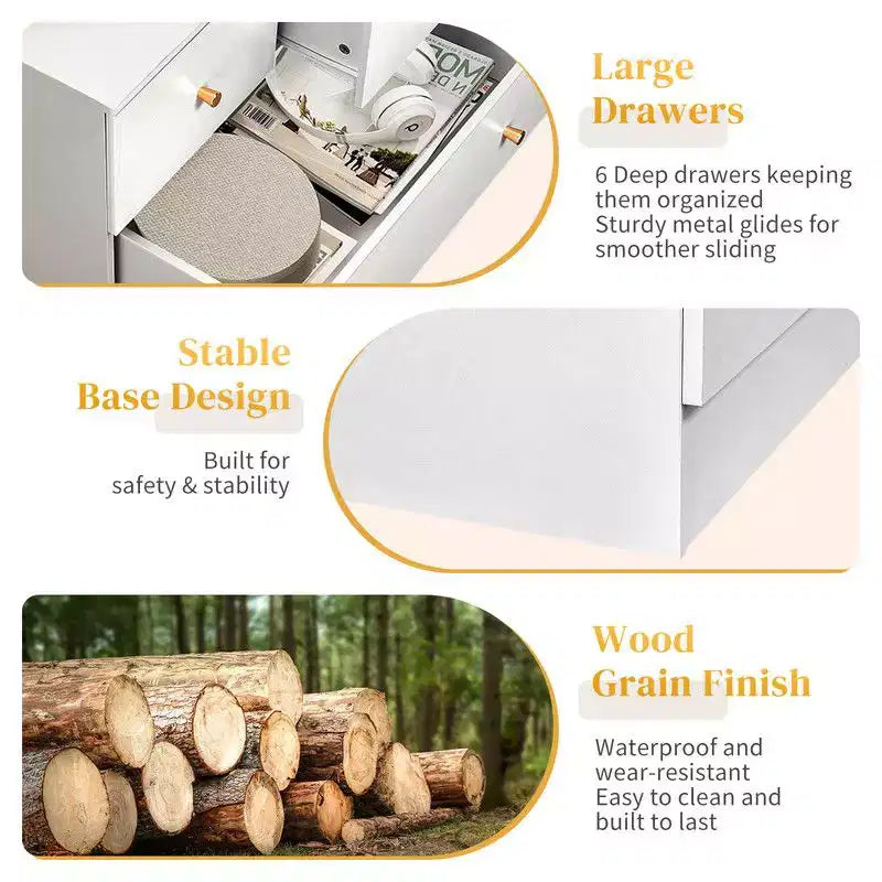 Karl Home Cassettiera grande a 6 cassetti per camera da letto e cassettiera con struttura robusta, organizzatore contenitore in legno per guardaroba, bianca