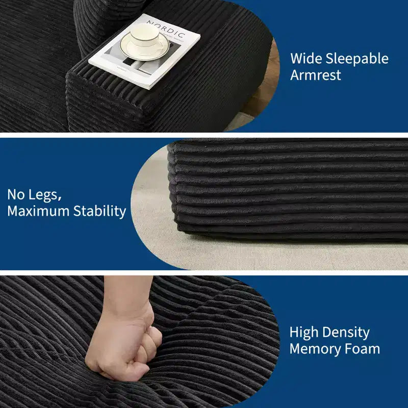 108 modernes Sofa, 3-Sitzer-Sofa in L-Form mit Polsterbezug und Kissen, Sofa mit tiefer Sitzfläche, keine Montage erforderlich