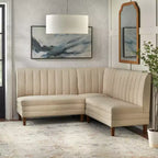 Set da pranzo Lifestorey Kerrington da 4 pezzi con banquette con schienale trapuntato, noce/crema: tessuto effetto lino, tavolo con base a piedistallo
