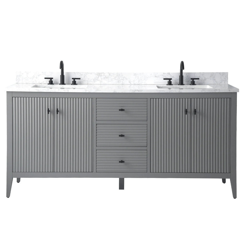 Meuble-lavabo Vanity Art 72 à double vasque avec plateau en marbre reconstitué