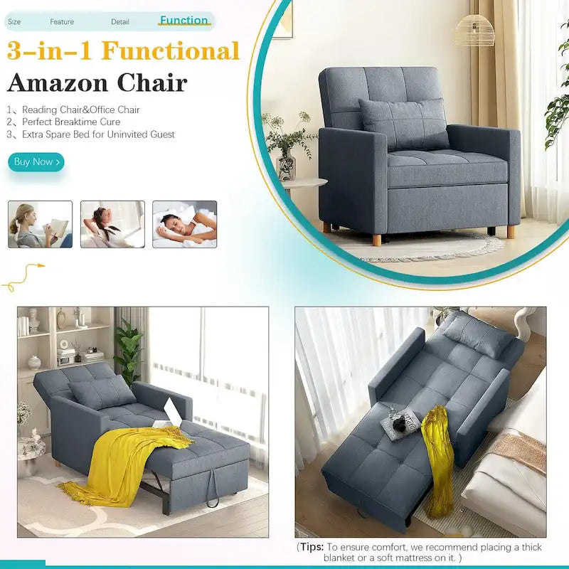 Poltrona divano letto 3 in 1 AECOJOY con cuscino e schienale convertibile