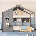 Cadre de lit plateforme en forme de maison, format une place et demie/double, lit cabane au sol pour tout-petit, lit Montessori pour enfant, lit maison de jeu avec étagère de rangement – ModernLuxe