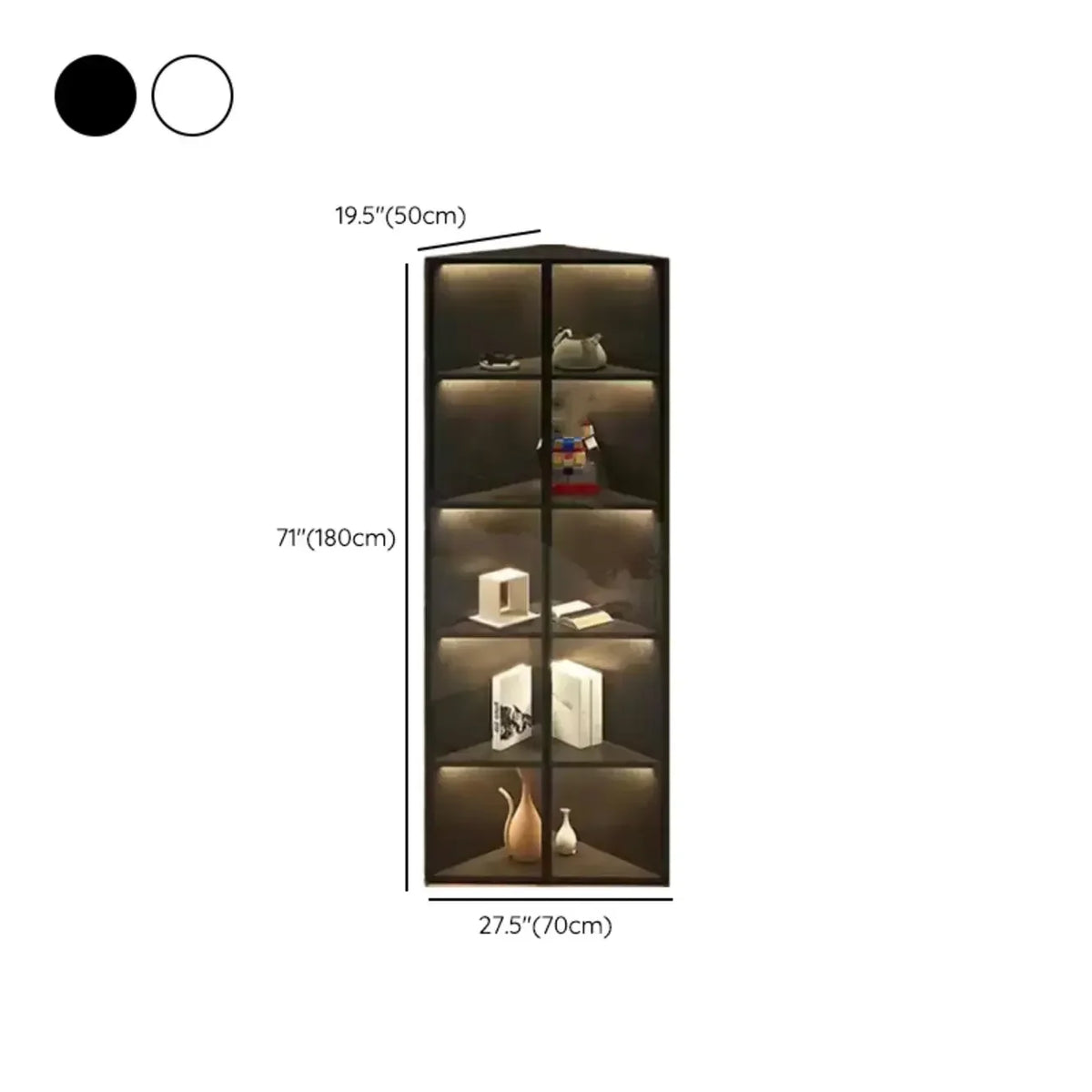 Mobile angolare moderno da esposizione in metallo e legno grigio con anta in vetro