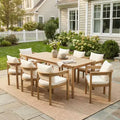 Christopher Knight Home Irene Ensemble repas d’extérieur rustique de 9 pièces en bois d’acacia, avec chaises à dossier incurvé et coussins