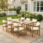 Christopher Knight Home Irene Ensemble repas d’extérieur rustique de 9 pièces en bois d’acacia, avec chaises à dossier incurvé et coussins