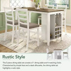 Set da pranzo in stile rustico composto da 5 pezzi, altezza bancone, con sedie per 4 persone, tavolo rettangolare in legno con ripiani contenitori e scomparto portabottiglie