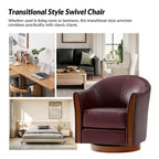 Fauteuil tonneau pivotant Pocono de style transitionnel en cuir véritable avec piètement en bois massif, ensemble de 2, Artful Living Design