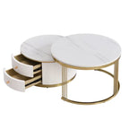 2 Pieces White Round Nesting Coffee Table with Drawers