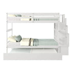 Letto a castello singolo su singolo con letto estraibile singolo e vano portaoggetti integrato nella scala, colore grigio