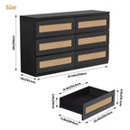 Cassettiera in rattan per camera da letto con 6 cassetti, cassettiera larga moderna in stile rustico da 47 pollici, mobile contenitore in legno per organizzare armadio, soggiorno e corridoio