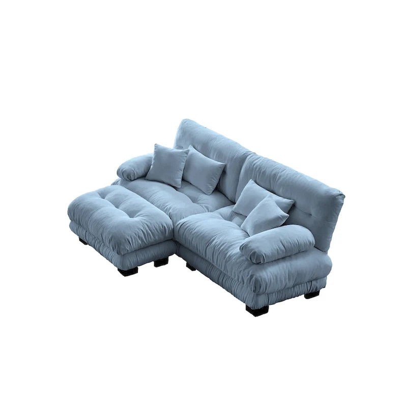 Canapé deux places modulable en L en chenille avec coussins lombaires