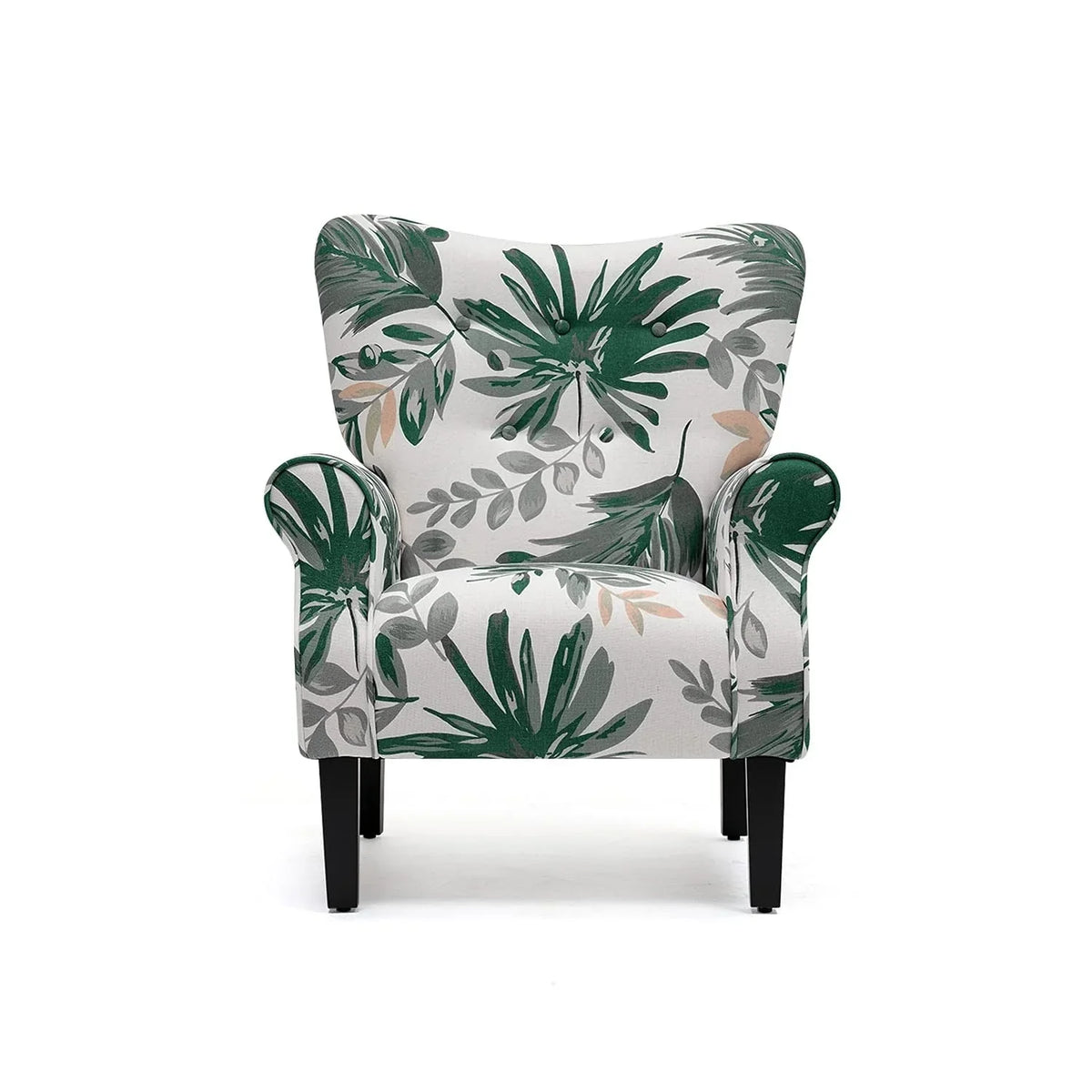 Fauteuil d’appoint moderne Erommy, fauteuil à dossier haut, canapé une place en tissu rembourré avec boutons et pieds en bois pour le salon