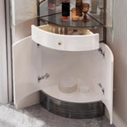 Meuble d’angle de rangement et d’exposition avec plusieurs niveaux, en verre et métal, pour bouteilles de vin