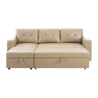 Divano componibile reversibile trasformabile con letto estraibile, chaise longue con contenitore nascosto e gambe resistenti