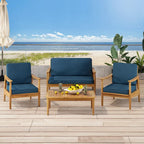 Ensemble de salon extérieur Willowbrook en bois d’acacia pour 4 personnes, par Christopher Knight Home