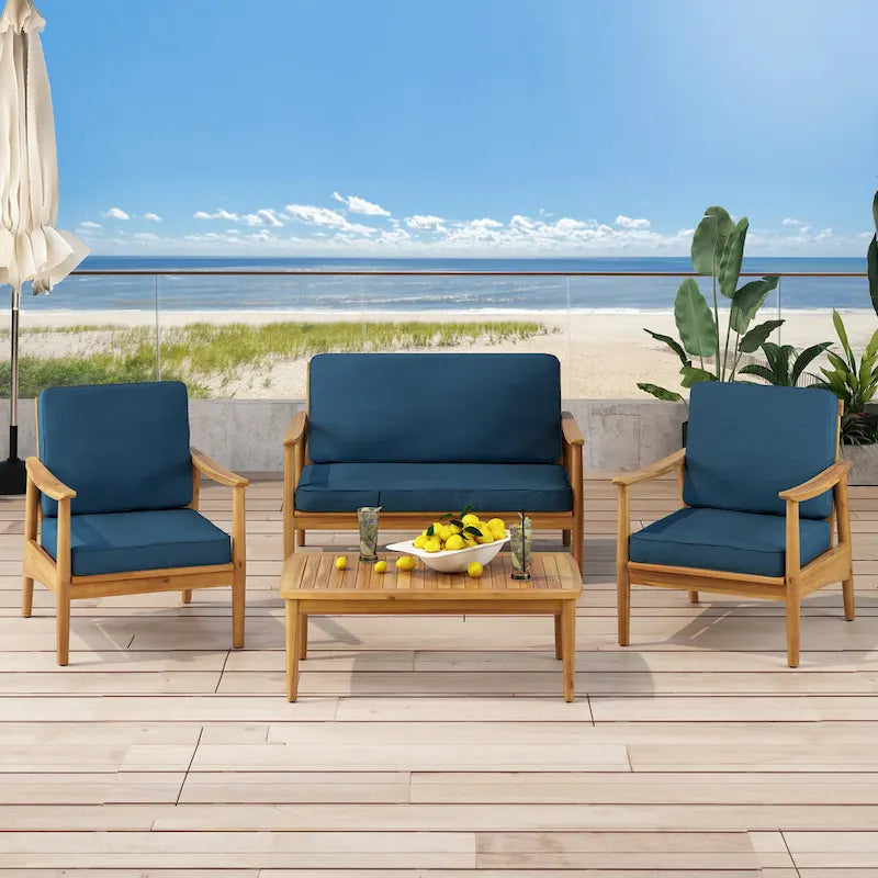Ensemble de salon extérieur Willowbrook en bois d’acacia pour 4 personnes, par Christopher Knight Home