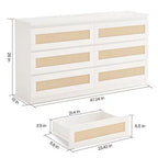 Cassettiera in rattan per camera da letto con 6 cassetti, cassettiera larga moderna in stile rustico da 47 pollici, mobile contenitore in legno per organizzare armadio, soggiorno e corridoio