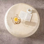 Table basse ronde en MgO avec finition imitation pierre pour salons modernes du milieu du siècle
