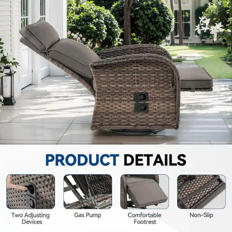 Ensemble Pocassy de 3 pièces comprenant une chaise longue d’extérieur polyvalente avec table d’appoint et coussin gris
