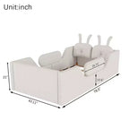 Letto a piattaforma singolo Whisen, struttura imbottita per letto a terra per bambini con cuscino a forma di coniglio e sponde laterali rimovibili