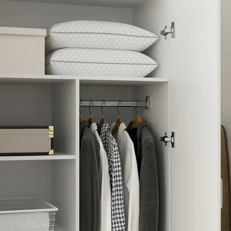 Armoire-penderie à 2 portes, armoire de chambre autoportante avec tringle