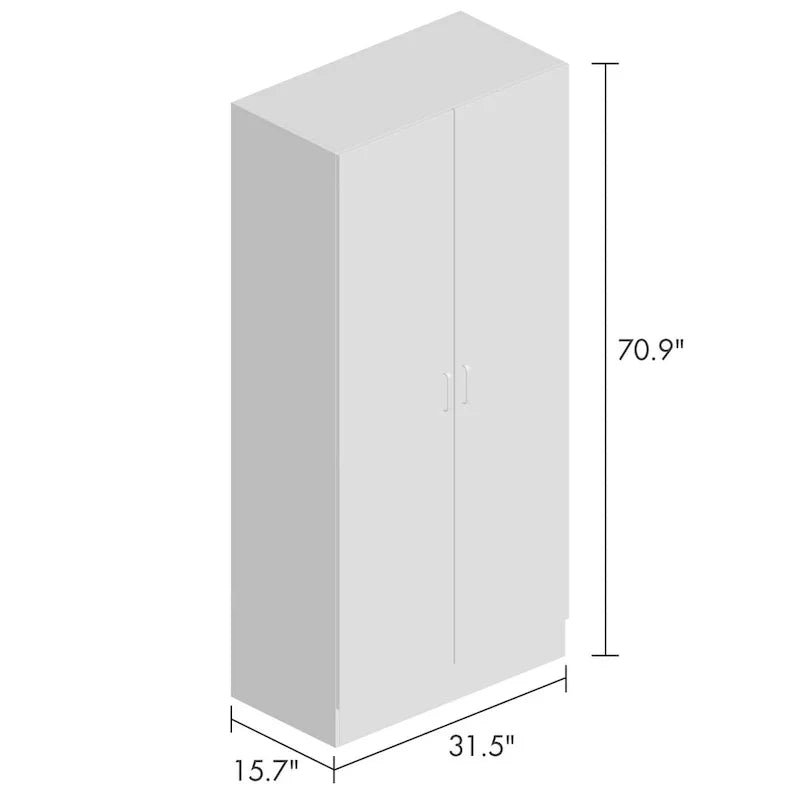 Armoire-penderie à 2 portes, armoire de chambre autoportante avec tringle