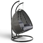 LeisureMod 2 Person Hanging Egg Chair with Stand - Outdoor/Indoor Rattan Wicker Patio Swing Hammock Lounger with Cushions
