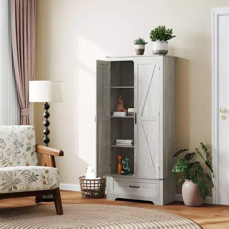 Dispensa HOMCOM 72 in stile rustico con ante da fienile, alta colonna dispensa da cucina con ripiani regolabili e cassetto