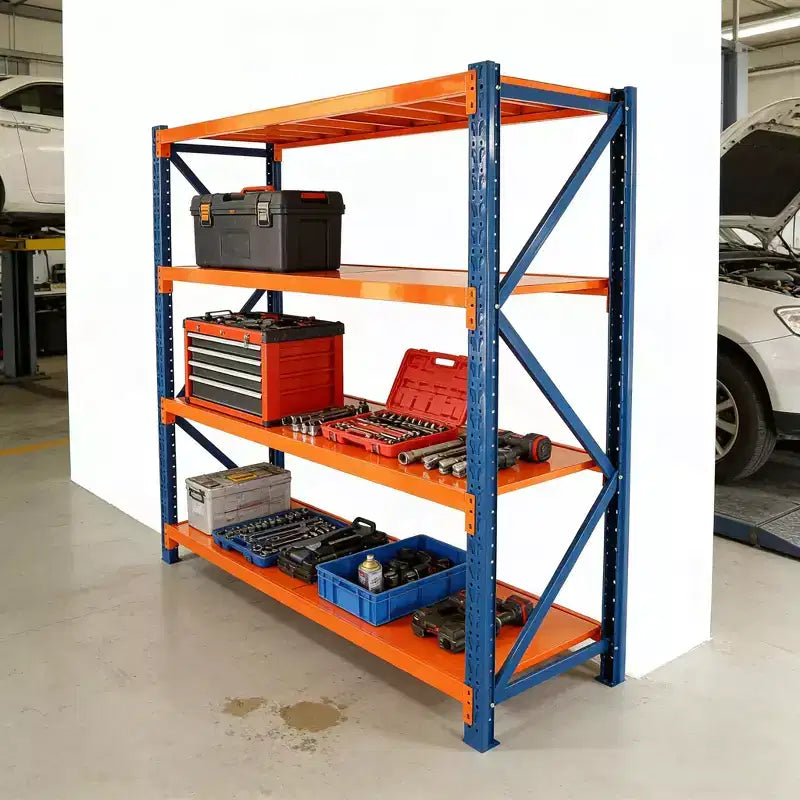 Scaffali resistenti per garage VIYET, scaffalatura metallica regolabile a 4 ripiani con portata di 4400 libbre, blu e arancione, per uso industriale e stoccaggio commerciale, attrezzi e palestra