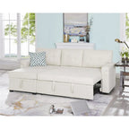 Divano componibile reversibile trasformabile con letto estraibile, chaise longue con contenitore nascosto e gambe resistenti