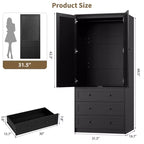 Armadio guardaroba COZONY con 3 cassetti e 2 ante, mobile guardaroba moderno in legno per camera da letto, armadio indipendente bianco resistente