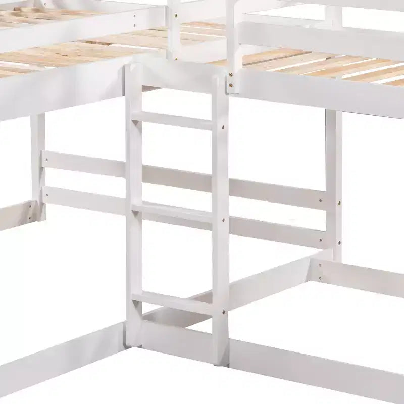 Lit superposé en L pour 4 enfants, lit superposé quadruple avec toboggan, structure en bois avec couchage double et simple pour chambre ou dortoir