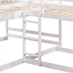 Lit superposé en L pour 4 enfants, lit superposé quadruple avec toboggan, structure en bois avec couchage double et simple pour chambre ou dortoir