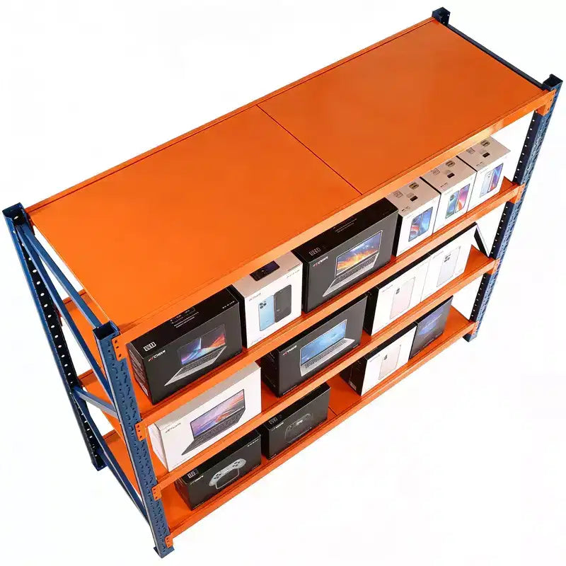 Scaffali resistenti per garage VIYET, scaffalatura metallica regolabile a 4 ripiani con portata di 4400 libbre, blu e arancione, per uso industriale e stoccaggio commerciale, attrezzi e palestra