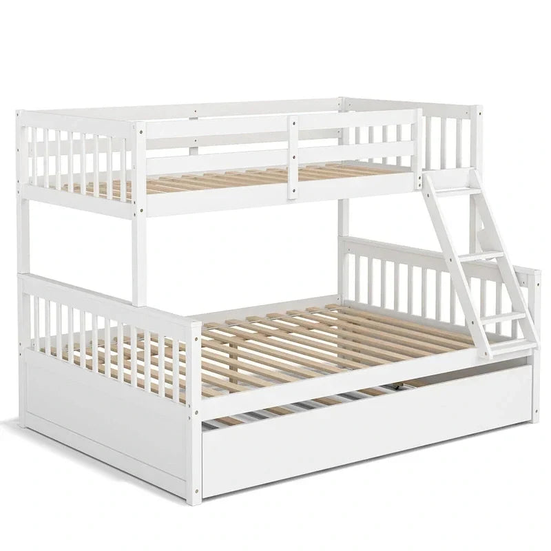 Letto a castello Gymax con letto singolo sopra un letto matrimoniale, estraibile singolo e piattaforma convertibile